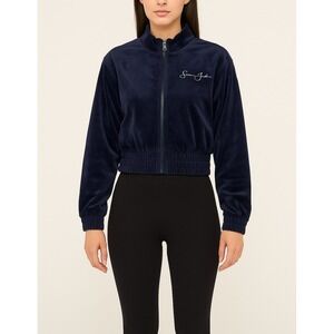 Sean John x Missguided Navy Velour Cropped Bomber Jacket | Size 6